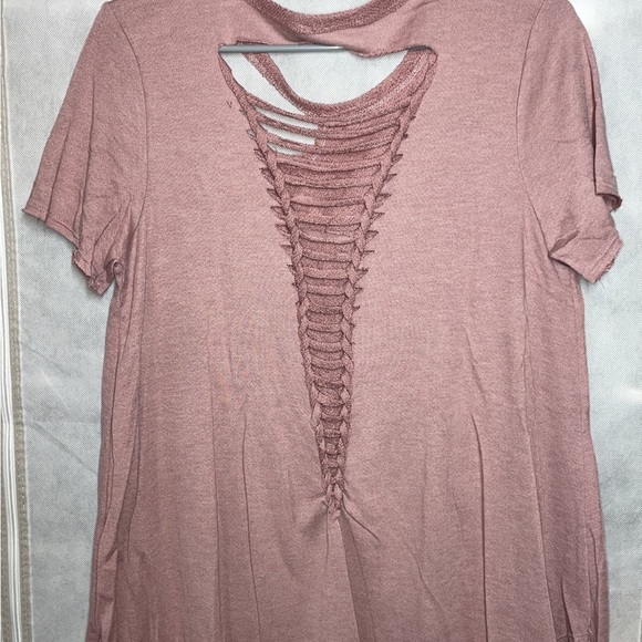 NU Label NWOT super soft Tshirt distressed  braided back detail SzL - Picture 2 of 12